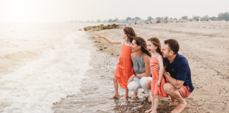 A family on a Fairfield County beach.