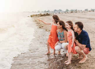 A family on a Fairfield County beach.