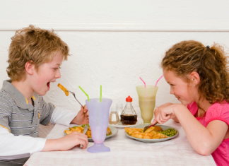 Kids eating at a restaurant