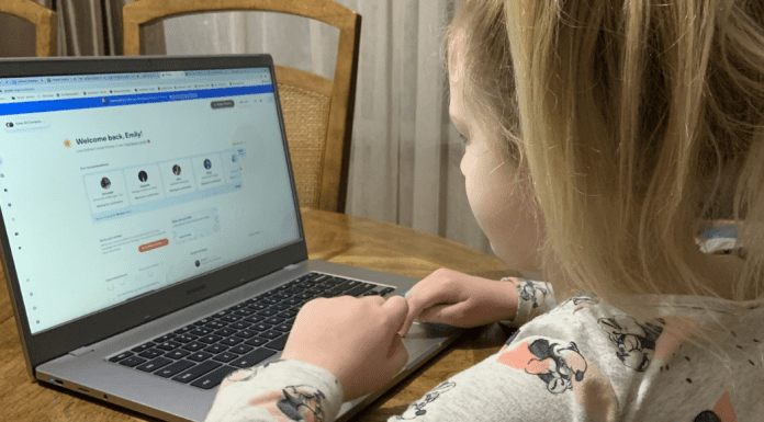 A girl on the computer with an online tutor.