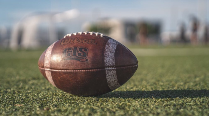 A football on the field.