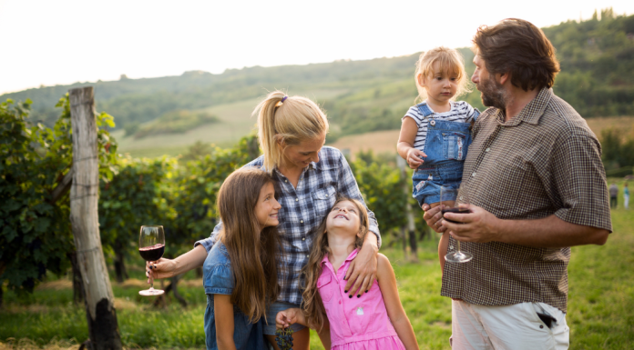 A family at a winery.