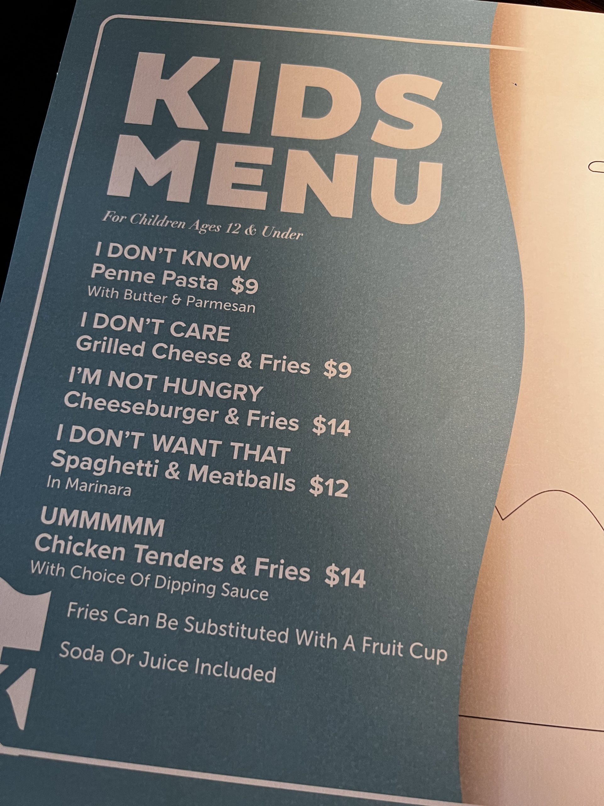 The kids' menu.