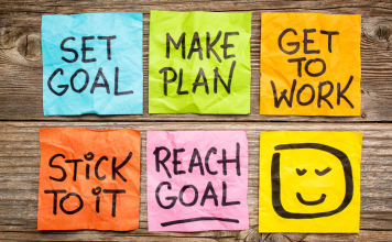 Post-it notes to set and achieve goals.