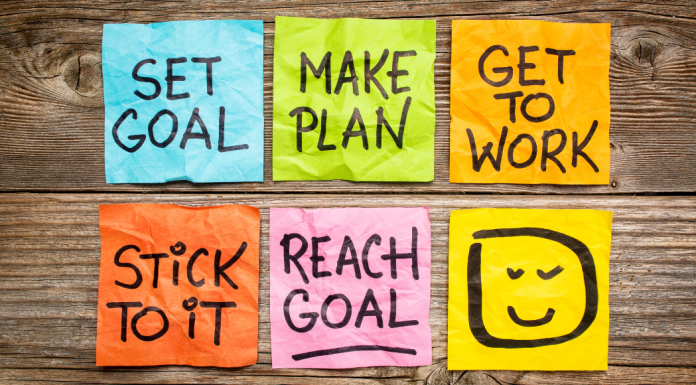 Post-it notes to set and achieve goals.