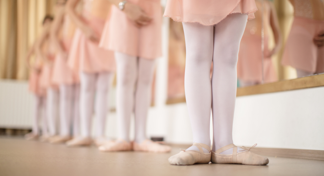 Ballerinas in ballet shoes. 