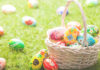An Easter basket full of decorated eggs.