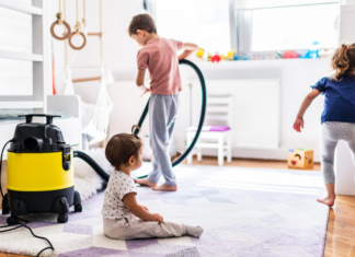 Kids cleaning.