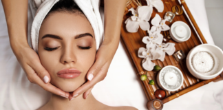 A woman getting a facial.