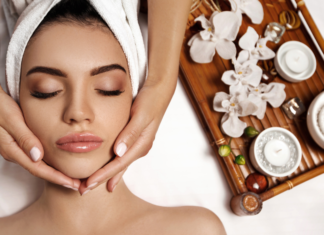 A woman getting a facial.