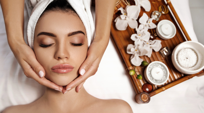 A woman getting a facial.