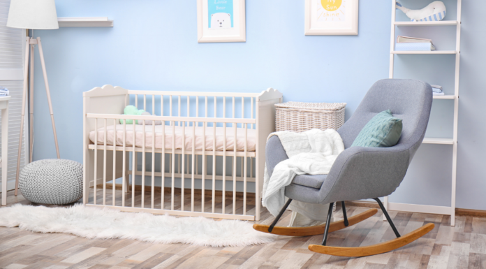 A blue nursery chair.