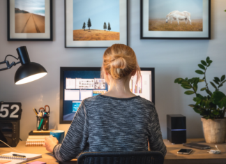 A woman working in her home office.