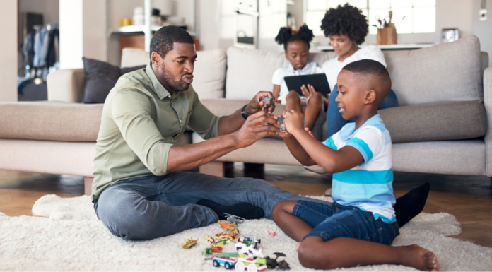 A family playing and spending time with one another.
