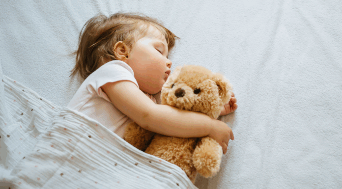 A toddler holding a lovey.