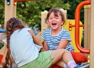 Kids playing on the playground.