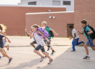 Kids running out of school for the summer.
