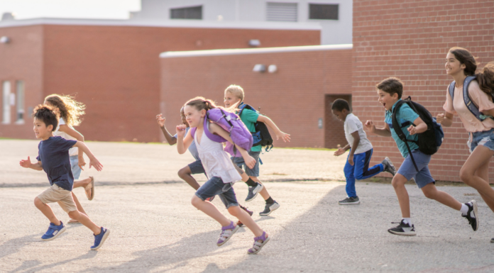 Kids running out of school for the summer.