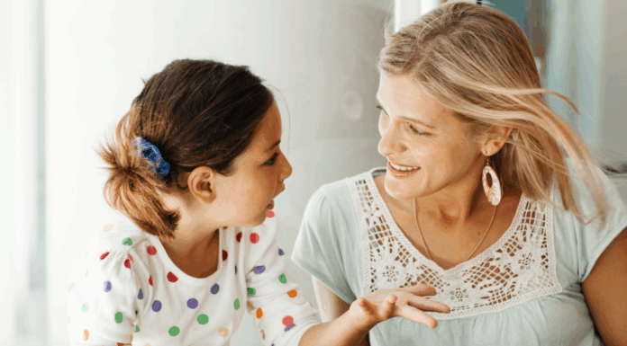 A mother talking with her daughter.