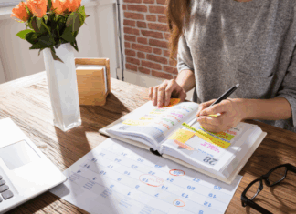 A woman planning.