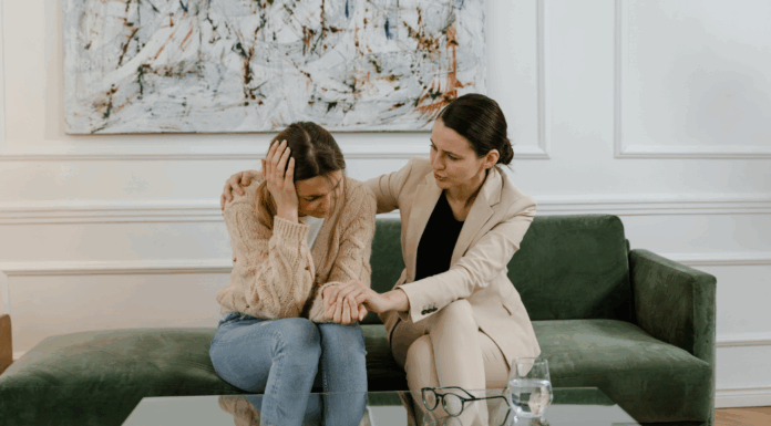 A woman comforting a friend going through divorce.