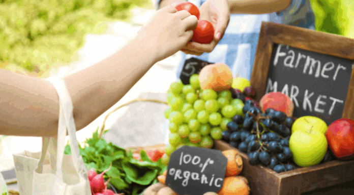 Fruits and vegetables at a farmers' market.