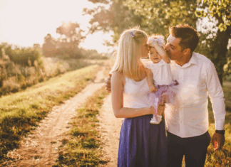 A family walking down a path.