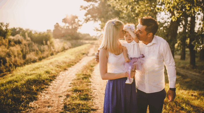 A family walking down a path.