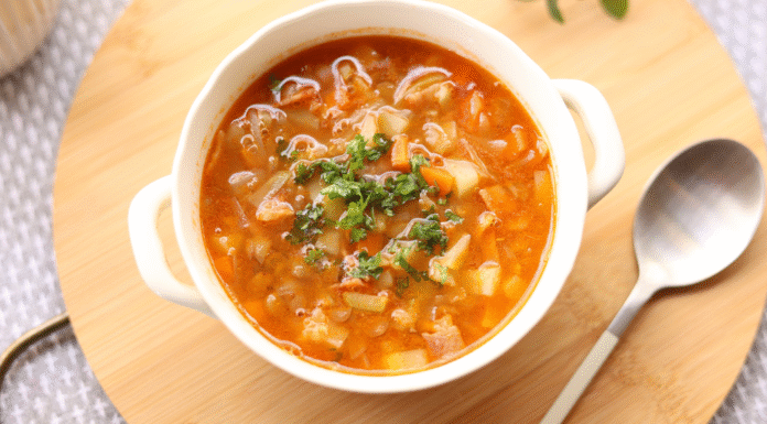 Soup in a bowl.