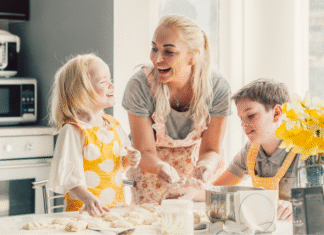 You Don’t Need To Have a Good Mom to Be a Good Mom A mom baking and laughing with her kids.