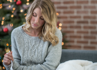 A woman sad during the holidays.