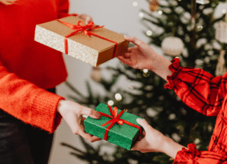 Exchanging holiday gifts.