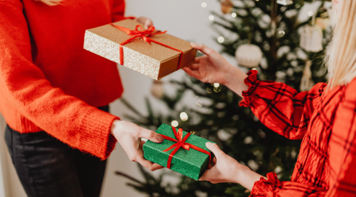 Exchanging holiday gifts.