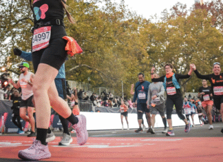 Crossing the finish line at the NYC marathon.