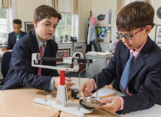 Two boys working on a project at Fairfield Country Day School.
