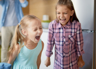 Two girls yelling.