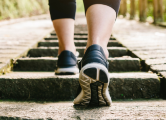 A woman stepping forward.