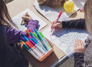 Children coloring together.