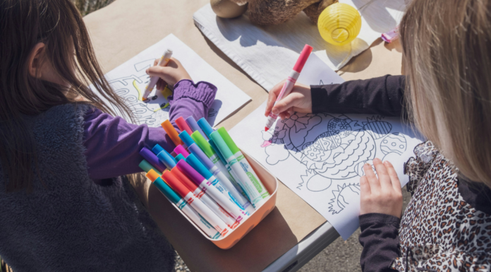 Children coloring together.