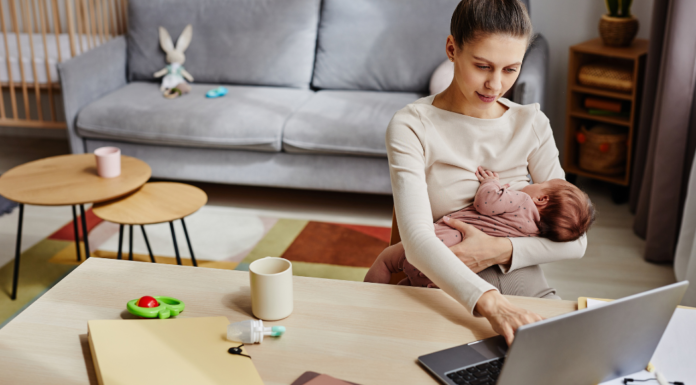 A Short History of Falling A nursing mom working in a messy room.