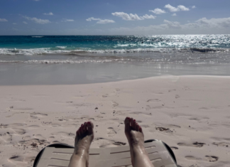 Relaxing at a beach.