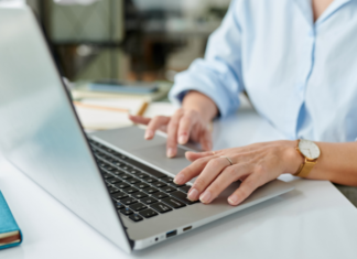 Drafting an email on a computer.