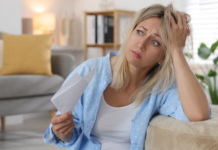 A woman having a hot flash.