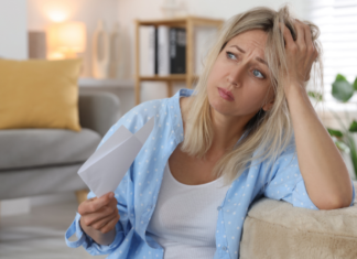 A woman having a hot flash.