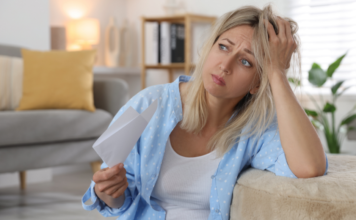 A woman having a hot flash.